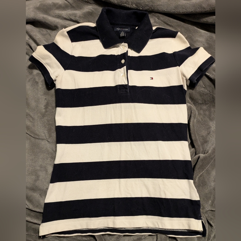 Tommy Hilfiger Black and White Striped Polo